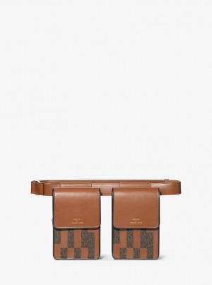 Michael Kors ASHYA X MICHAEL KORS Saga Signature And Leather Multi Bag Umhängetasche Damen Braun Mehrfarbig | RZ9753840
