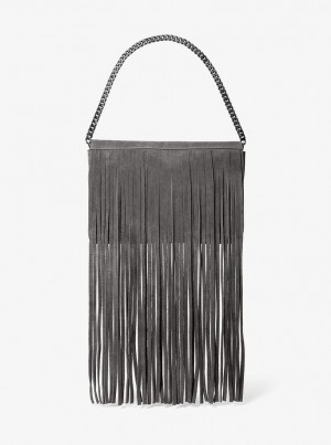 Michael Kors Ali Fringed Suede Clutch Unterarmtasche-Taschen Damen Tiefesgrau | GV6921840