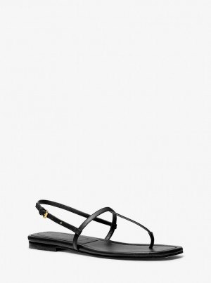 Michael Kors Ali Leather Sandal Flache Schuhe Damen Schwarz | DH5819236
