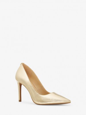 Michael Kors Alina Flex Metallic Snake Embossed Leather Pump Pumps Damen Gold | KD8503416