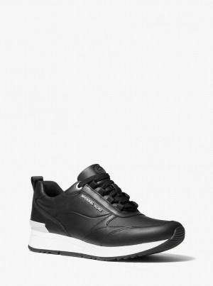 Michael Kors Allie Stride Leather and Nylon Trainer Sneakers Damen Schwarz | XZ7384650