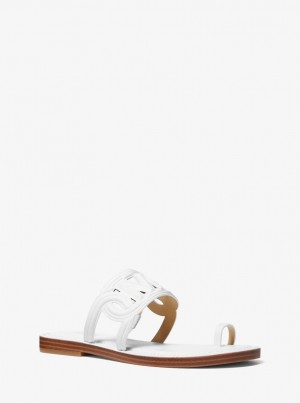 Michael Kors Alma Leather Flat Sandal Sandalen Damen Weiß | KG5069348
