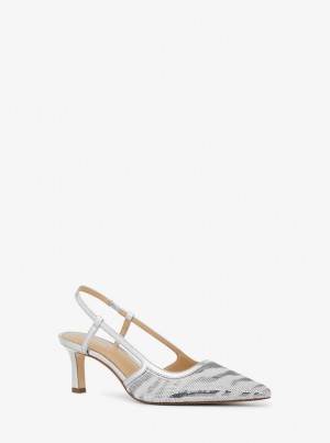 Michael Kors Alora Sequined Zebra Slingback Pump Pumps Damen Weiß Silber | YK2635097