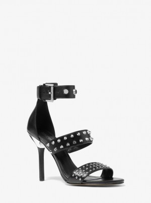 Michael Kors Amal Astor Stud Leather Sandal Sandalen Damen Schwarz | OB9735014