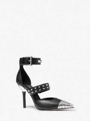 Michael Kors Amal Astor Stud Sandal Pumps Damen Schwarz Silber | OB9156028