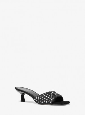Michael Kors Amal Embellished Faux Suede Kitten Sandal Sandalen Damen Schwarz Schwarz | SB1078543