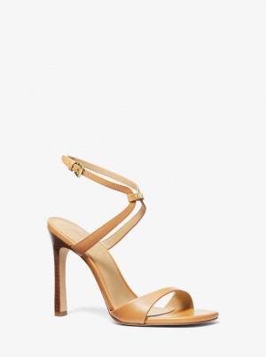 Michael Kors Amara Leather Sandal Sandalen Damen Pale Peanut | XM9746283