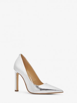 Michael Kors Amara Metallic Snake Embossed Leather Pump Pumps Damen Silber | CX1260543