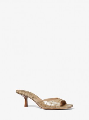 Michael Kors Anita Crocodile Embossed Leather Sandal Pumps Damen Braun | RM5847016