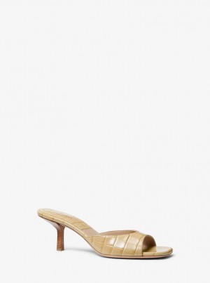 Michael Kors Anita Crocodile Embossed Leather Sandal Sandalen Damen Dune | TB1638507