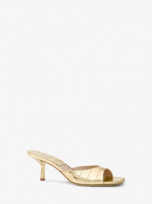 Michael Kors Anita Metallic Crocodile Embossed Sandals Sandalen Damen Gold | HM7260185