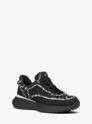 Michael Kors Ari Frayed Denim Trainer Sneakers Damen Schwarz | RE5612370