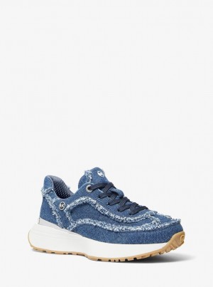 Michael Kors Ari Frayed Denim Trainer Sneakers Damen Blau | JK0352416