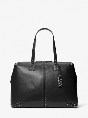 Michael Kors Astor Extra-Large Studded Leather Weekender Bag Duffle Tasche Damen Schwarz | ET5419803