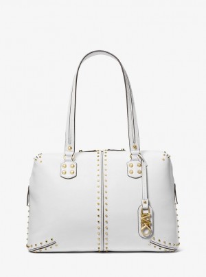 Michael Kors Astor Large Studded Leather Tote Bag Duffle Tasche Damen Weiß | RZ8356179
