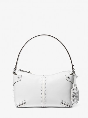 Michael Kors Astor Large Studded Leather Shoulder Bag Schultertasche Damen Weiß | MB7649582