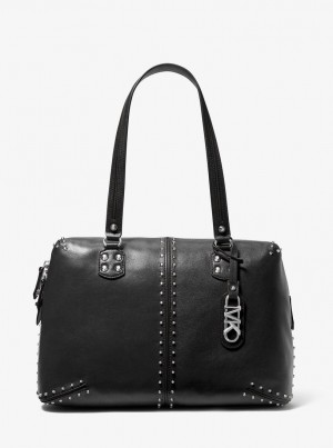 Michael Kors Astor Large Studded Leather Tote Bag Duffle Tasche Damen Schwarz | PL9675342