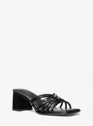 Michael Kors Astra Leather Mule Sandalen Damen Schwarz | QD1958742