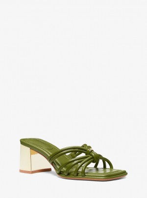 Michael Kors Astra Leather Mule Sandalen Damen Olivgrün | HB4980713