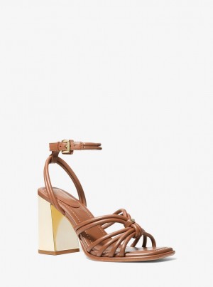 Michael Kors Astra Leather Sandal Sandalen Damen Luggage | ZQ7501634