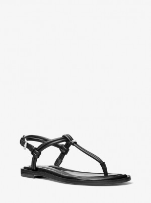 Michael Kors Astra Leather T-Strap Sandal Sandalen Damen Schwarz | AS5146790