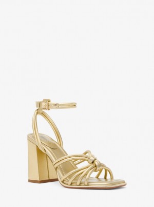 Michael Kors Astra Metallic Leather Sandal Sandalen Damen Gold | DK0921857