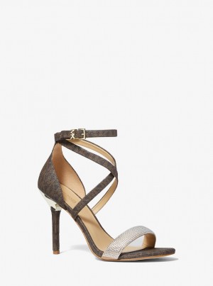 Michael Kors Astrid Embellished Signature Logo Sandal Sandalen Damen Braun | WI7126895