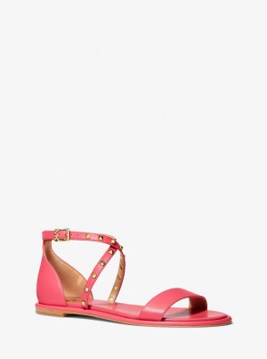 Michael Kors Astrid Studded Leather Flat Sandal Sandalen Damen Rot | PG2541739