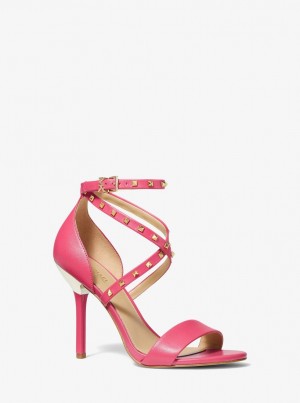 Michael Kors Astrid Studded Leather Sandal Sandalen Damen Rot | QZ6135428