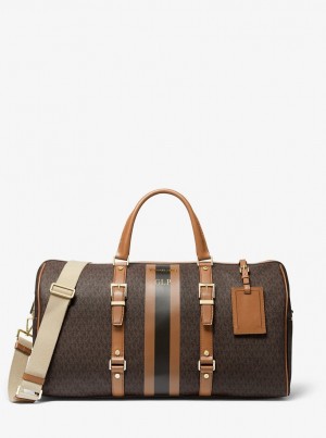 Michael Kors Bedford Travel Extra-Large Logo Stripe Weekender Bag Duffle Tasche Damen Brn/Acorn | DR8305724