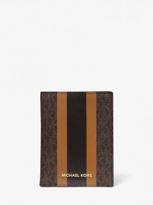 Michael Kors Bedford Travel Medium Logo Stripe Passport Wallet Duffle Tasche Damen Brn/Acorn | GE9408235