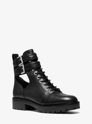 Michael Kors Bensen Leather Combat Boot Stiefel Damen Schwarz | HF8064125