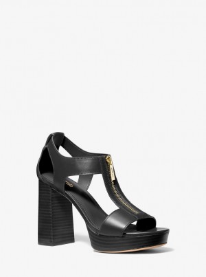 Michael Kors Berkley Leather Block-Heel Sandal Sandalen Damen Schwarz | NS7693518