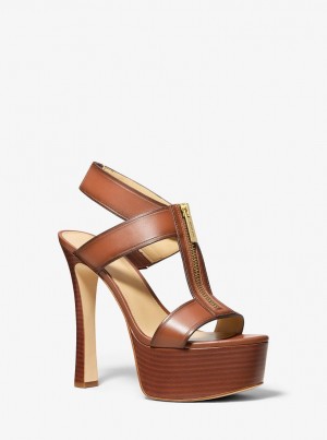Michael Kors Berkley Leather Platform Sandal Sandalen Damen Luggage | AP4962815
