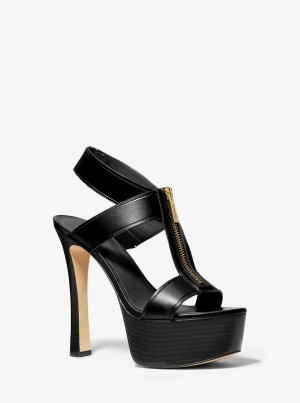 Michael Kors Berkley Leather Platform Sandal Sandalen Damen Schwarz | KY3754910