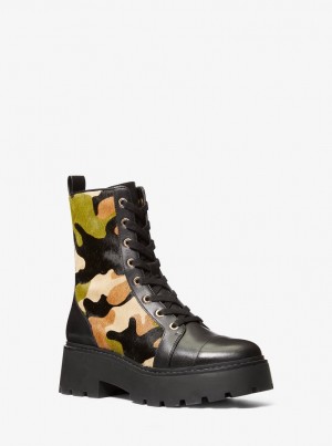 Michael Kors Blake Camouflage Print Calf Hair Combat Boot Stiefel Damen Olivgrün Mehrfarbig | DK5419602