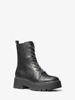 Michael Kors Blake Leather Combat Boot Stiefel Damen Schwarz | NF1732489