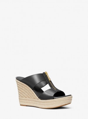 Michael Kors Bradley Leather Wedge Sandal Sandalen Damen Schwarz | DP8369102