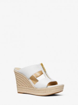 Michael Kors Bradley Linen Blend Canvas Wedge Sandal Keilabsatz Damen Weiß | NW0853941
