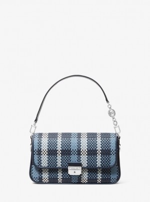 Michael Kors Bradshaw Small Woven Leather Convertible Shoulder Bag Schultertasche Damen Navy Mehrfarbig | TH0249618