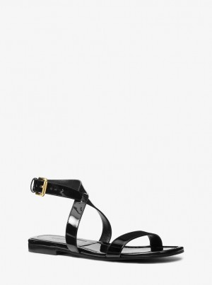 Michael Kors Bridgette Patent Leather Sandal Flache Schuhe Damen Schwarz | LE9648253