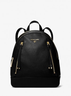 Michael Kors Brooklyn Medium Pebbled Leather Backpack Rucksäcke Damen Schwarz | BS5048716
