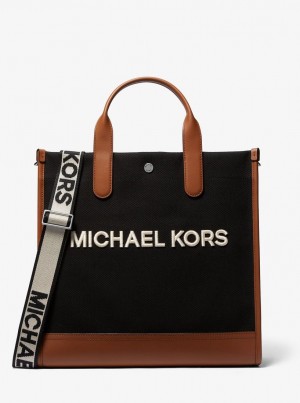 Michael Kors Brooklyn Slim Cotton Canvas Tote Bag Duffle Tasche Herren Schwarz | EL8270459
