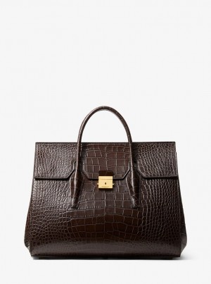 Michael Kors Campbell Crocodile Embossed Leather Weekender Bag Satchel Tasche Damen Schokolade | KH1389570