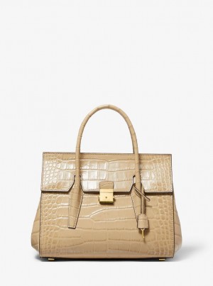 Michael Kors Campbell Medium Crocodile Embossed Leather Satchel Satchel Tasche Damen Dune | TY9347260