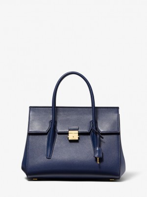 Michael Kors Campbell Medium Leather Satchel Satchel Tasche Damen Navy | UZ5746819