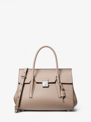 Michael Kors Campbell Medium Pebbled Leather Satchel Satchel Tasche Damen Grau Braun | DM5746130