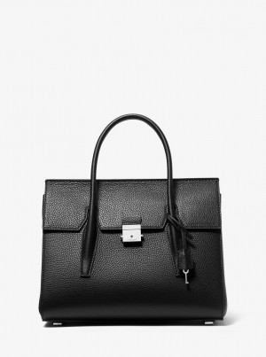 Michael Kors Campbell Medium Pebbled Leather Satchel Satchel Tasche Damen Schwarz | MK7153089