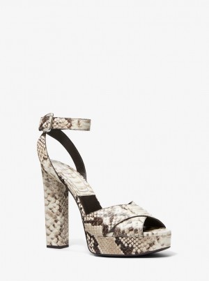 Michael Kors Cannon Python Embossed Leather Platform Sandal Sandalen Damen Beige | JR6718492