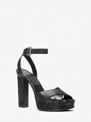 Michael Kors Cannon Python Embossed Leather Platform Sandal Sandalen Damen Tiefesgrau | OG5784062